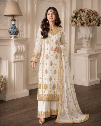 DESIGNER GEORGETTE EMBROIDERY SEQUENCE WORK TOP PALAZZO WITH DUPATTA WHITE