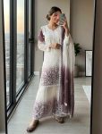 DESIGNER GEORGETTE EMBROIDERY WORK WITH JARKHAN DIAMOND  WORK  TOP PALAZZO WITH DUPATTA WHITE AND PURPLE
