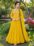 DESIGNER GEORGETTE SEQUENCE EMBROIDERY WORK GOWN WITH DUPATTA YELLOW