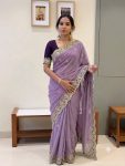 DESIGNER GEORGETTE SILK SEQUENCE AND ZARI EMBROIDERY WORK WITH CUTWORK BORDER SAREE WITH STITCHED BLOUSE LAVENDER