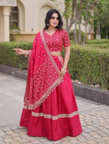 DESIGNER GLORY SATIN EMBROIDERY ZARI SEQUENCE WORK LEHENGA CHOLI WITH DUPATTA RANI