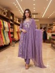 DESIGNER MUL CHANDERI SEQUENCE EMBROIDERY WORK TOP BOTTOM WITH DUPATTA LAVENDER
