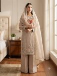 DESIGNER NC MOSS EMBROIDERY SEQUENCE WORK  TOP PALAZZO WITH DUPATTA CREAM