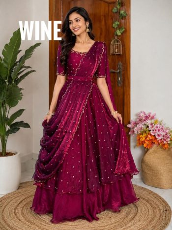 DESIGNER SPACE SILK SEQUENCE EMBROIDERY WORK LEHENGA CHOLI WITH DUPATTA WINE