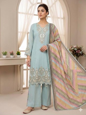 DESIGNER STAR GEORGETTE SEQUENCE EMBROIDERY WORK TOP PALAZZO WITH DUPATTA SKY