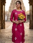 FANCY ART SILK EMBROIDERY WORK KURTI PINK