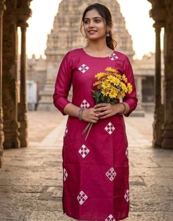 FANCY ART SILK EMBROIDERY WORK KURTI PINK