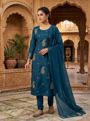 FANCY CHINON MULTI SEQUENCE WORK TOP BOTTOM WITH DUPATTA BLUE