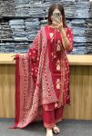 FANCY COTTON PRINTED WORK TOP BOTTOM WITH DUPATTA RED