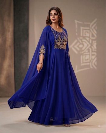 FANCY GEORGETTE MULTI SEQUENCE WITH EMBROIDERY WORK  KURTI BLUE