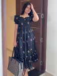 FANCY KOTA CHECKS EMBROIDERY WORK ONE PIECE DRESS BLACK