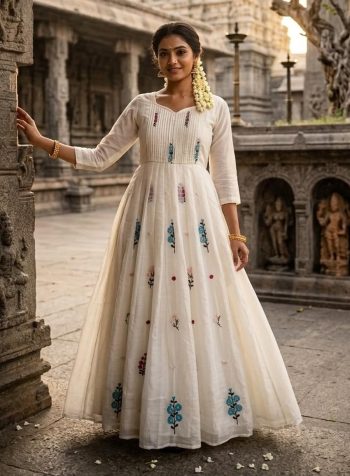FANCY MUL COTTON EMBROIDERY WORK GOWN WHITE