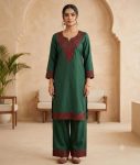 FANCY RAYON EMBROIDERY WORK TOP PENT SET GREEN