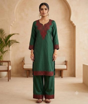 FANCY RAYON EMBROIDERY WORK TOP PENT SET GREEN
