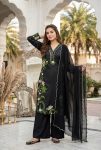 FANCY ROMAN SILK EMBROIDERY THREAD WORK TOP PALAZZO WITH DUPATTA BLACK