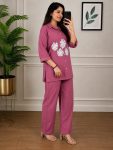 MODERN COTTON EMBROIDERY WORK CO-ORD SET PINK