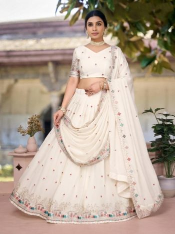 MODERN GEORGETTE EMBROIDERY WORK LEHENGA CHOLI WITH DUPATTA OFF WHITE