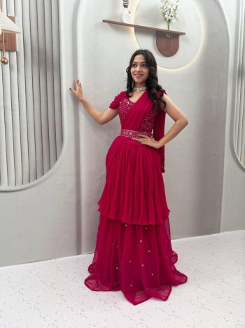 MODERN GEORGETTE HAND MIROR WORK & THREAD WORK LEHENGA CHOLI WITH ATTACHED DUPATTA RANI