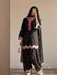 MODERN MUL CHANDERI EMBROIDERY WORK TOP PATIYALA WITH DUPATTA BLACK