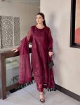 MODERN ORGANZA EMBROIDERY SEQUENCE WORK WITH FANCY CUT WORK TOP BOTTOM WITH DUPATTA WINE
