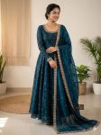 MODERN SPACE SILK SEQUENCE EMBROIDERY WORK GOWN WITH DUPATTA TEAL