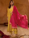 MODERN VISCOSE SILK SEQUENCE CODING EMBROIDERY WORK TOP BOTTOM WITH DUPATTA YELLOW
