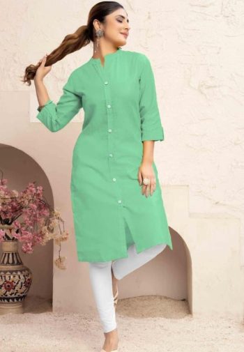 NEW ARRIVAL MAGIC COTTON WITH POCKET PLAIN KURTI RAMA