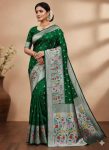 NEW ARRIVAL PAITHANI SILK WEAVING WORK SAREE WITH UNSTITCHED BLOUSE GREEN