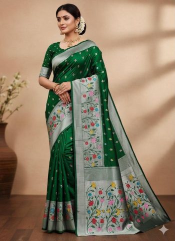 NEW ARRIVAL PAITHANI SILK WEAVING WORK SAREE WITH UNSTITCHED BLOUSE GREEN