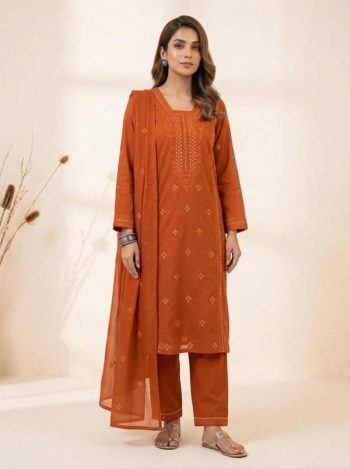 NEW ARRIVAL ROMAN SEQUENCE EMBROIDERY WORK TOP BOTTOM WITH DUPATTA ORANGE