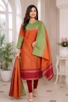 NEW ARRIVAL SILK COTTON ZARI KANCHI BORDER WORK TOP WITH DUPATTA ORANGE