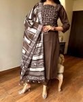 NEW ARRIVAL SLUB COTTON EMBROIDERY WORK TOP BOTTOM WITH DUPATTA CHIKU