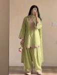 RICH LOOK CHANDERI COTTON MULTI NEEDLE  SEQUENCE EMBROIDERY ZARI WORK TOP PATIYALA WITH DUPATTA PISTA