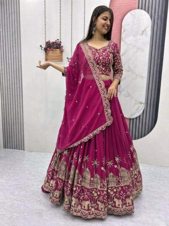 RICH LOOK CHINON SILK EMBROIDERY SEQUENCE WORK LEHENGA CHOLI WITH DUPATTA PINK