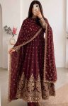 RICH LOOK JELLY SHIMMER SILK EMBROIDERY CODING & SEQUENCE WORK  GOWN BOTTOM WITH DUPATTA MAROON