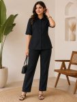 RICH LOOK RADO CRUSH VISCOSE PLAIN CO-ORD SET BLACK
