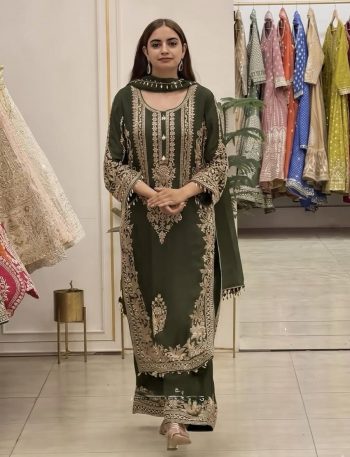 TRENDING FAUX GEORGETTE EMBROIDERY SEQUENCE WORK  TOP PALAZZO WITH DUPATTA MEHNDI