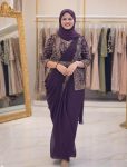 TRENDING GEORGETTE EMBROIDERY WORK READY TO WEAR SAREE BLOUSE WITH KOTI PURPLE