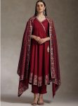 TRENDING RAYON EMBROIDERY WITH FOIL PRINT WORK ANARKALI BOTTOM WITH DUPATTA MAROON