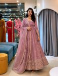 DESIGNER CRUNCHY SILK EMBROIDERY  SEQUENCE WORK  GOWN BOTTOM WITH DUPATTA BABY PINK
