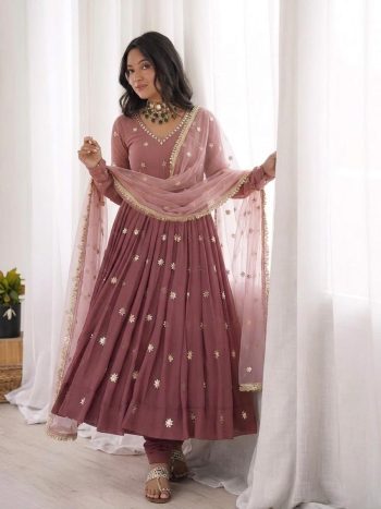 FANCY GEORGETTE EMBROIDERY WORK TOP BOTTOM WITH DUPATTA DUSTY ROSE