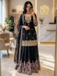TRENDING CHINON SILK EMBROIDERY 5 MM SEQUENCE  WORK  TOP PALAZZO WITH DUPATTA BLACK