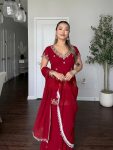 DESIGNER GEORGETTE EMBROIDERY SEQUENCE WORK TOP PALAZZO WITH DUPATTA RED
