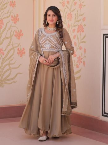 DESIGNER GEORGETTE SEQUENCE CODING & BEADS EMBROIDERY WORK GOWN WITH DUPATTA CREAM