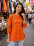 DESIGNER COTTON EMBROIDERY WORK TOP ORANGE