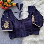 DESIGNER MALAI SATIN HAND WORK STITCHED BLOUSE NAVY BLUE
