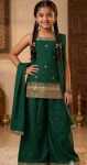FANCY CREPE SEQUENCE  EMBROIDERY WORK KID'S TOP PALAZZO WITH DUPATTA GREEN