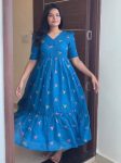 FANCY KOTA CHECKS EMBROIDERY WORK ONE PIECE DRESS LIGHT BLUE