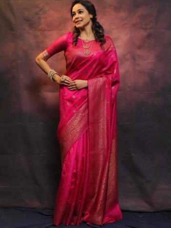 FANCY LICHI SILK WEAVING WORK SAREE WITH UNSTITCHED BLOUSE RANI