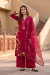 FANCY ROMAN SILK EMBROIDERY THREAD WORK TOP PALAZZO WITH DUPATTA RANI
